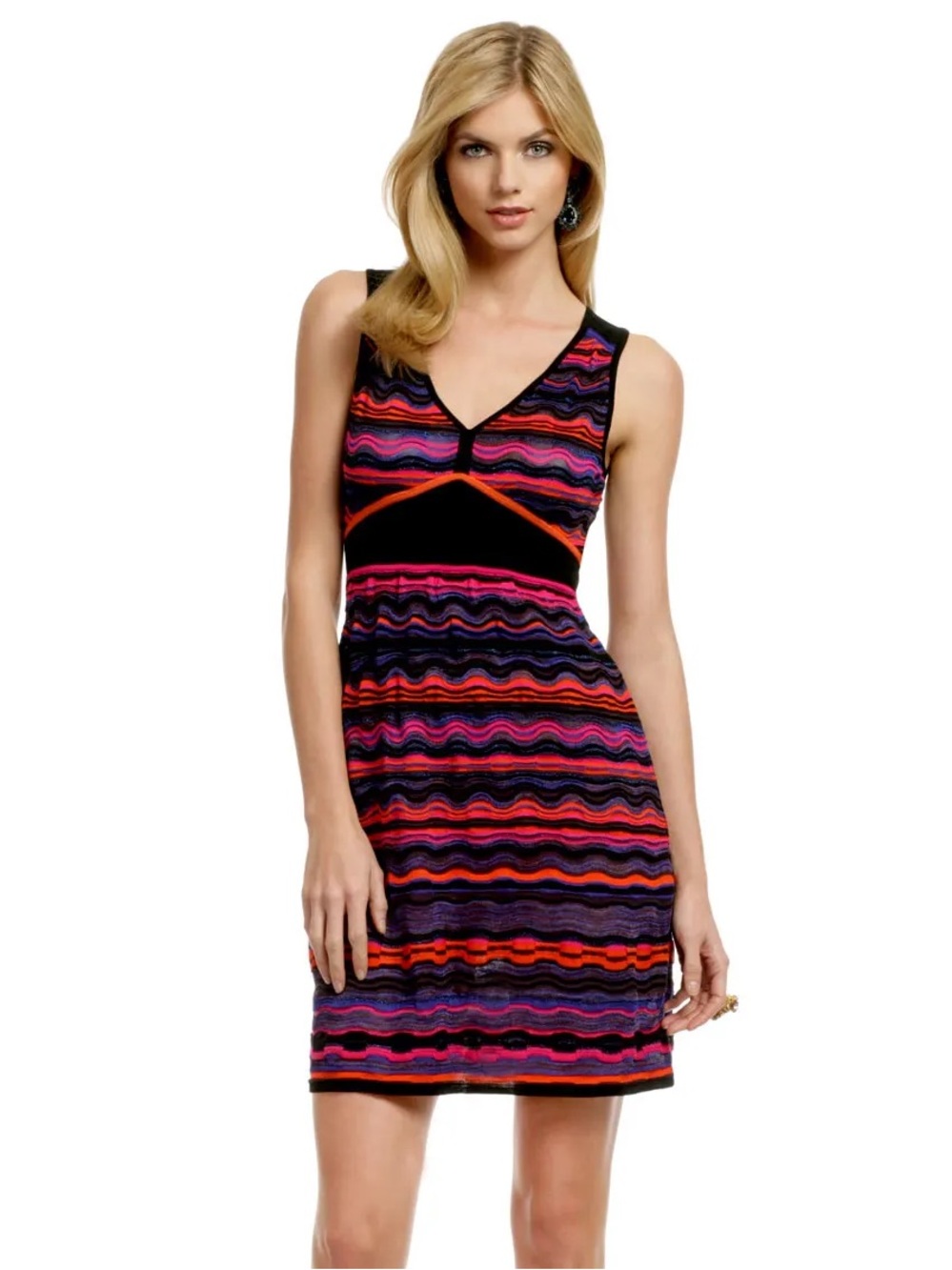 Missoni Neon Wave Lightshow Dress Pink Textured Shimmer Midi Sleeveless Size 6